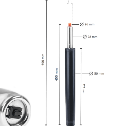 Bemacom Gasdruckfeder für Bürostuhl bis 200kg Belastbarkeit, Länge 430mm  Schwarz Ersatz Gasdruckfeder Bürostuhl Ersatzteile Gasdruckdämpfer Gasfeder