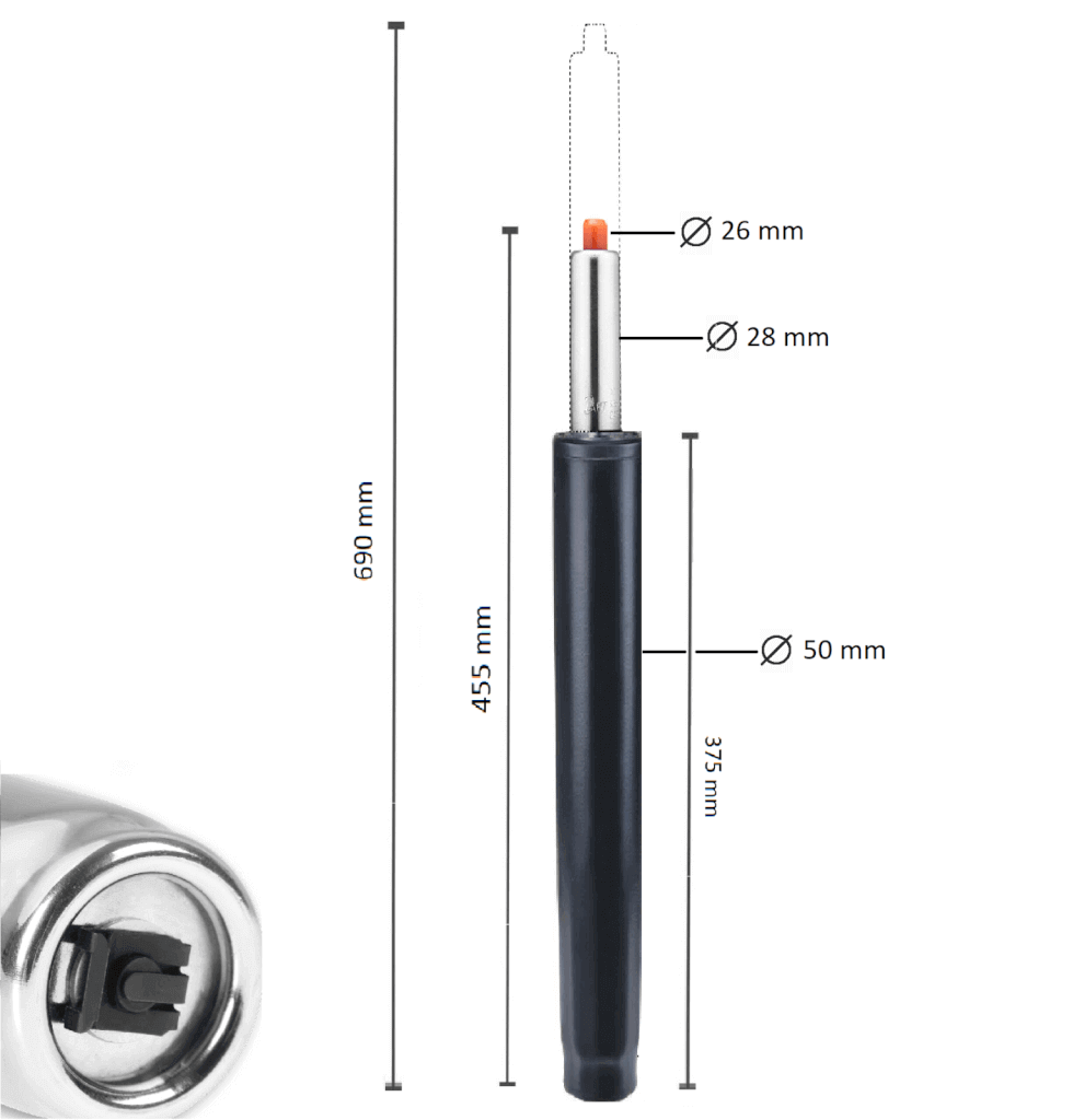 JLSun Gasdruckfeder Gaslift Gasdruckdämpfer für Bürostuhl, schwarz (245 x  320 mm) JL007